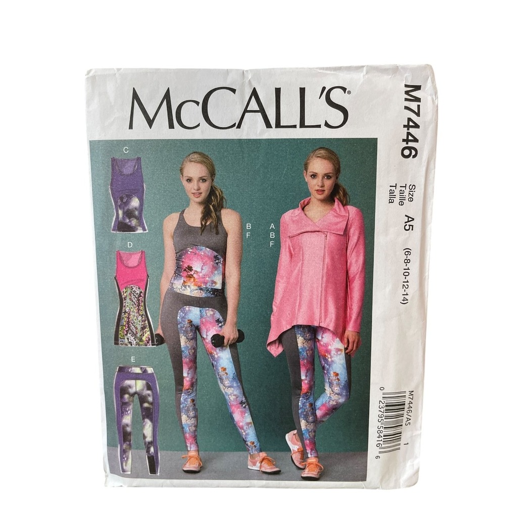 McCalls Sewing Pattern Misses 6-14 Jacket Tops Tunic Leggings M7446 Activewear